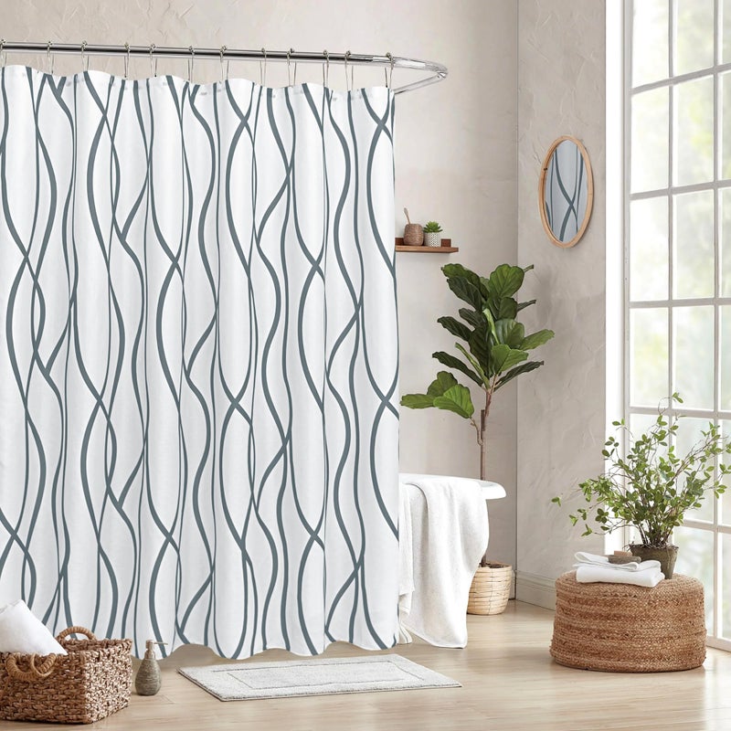 Biscaynebay Textured Fabric Shower Curtain 72x72 Inch, Dark Grey Printed Striped Linen Modern Hotel Luxury Quality Cloth Bathroom Curtains Machine Washable - Image 1